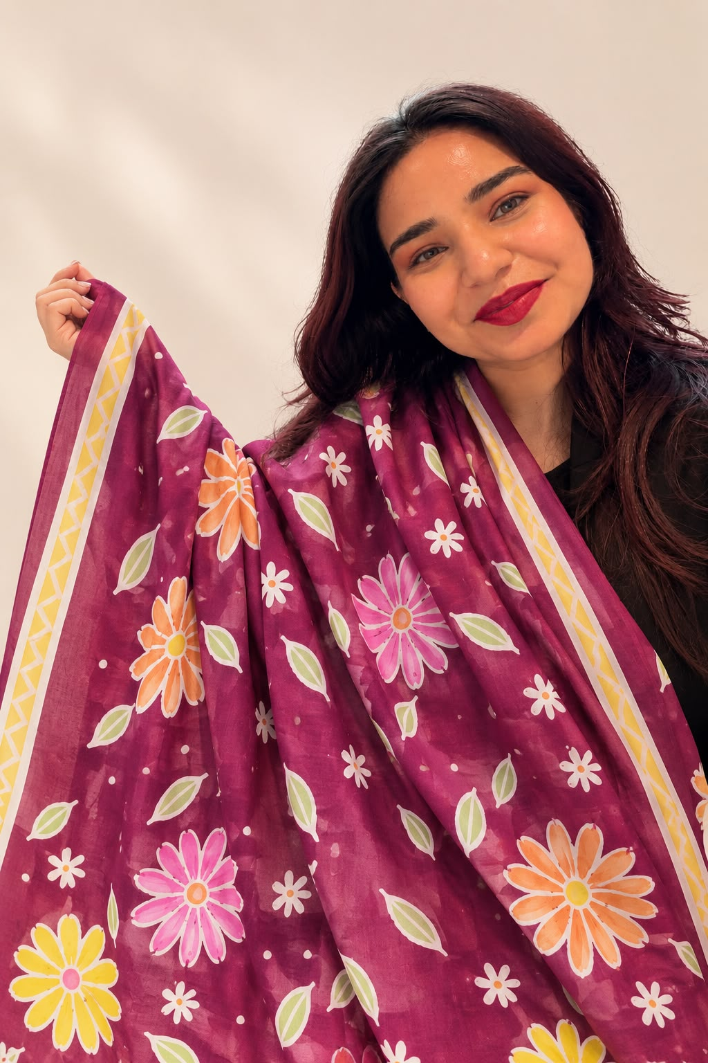 Model demonstrating a classic stole drape